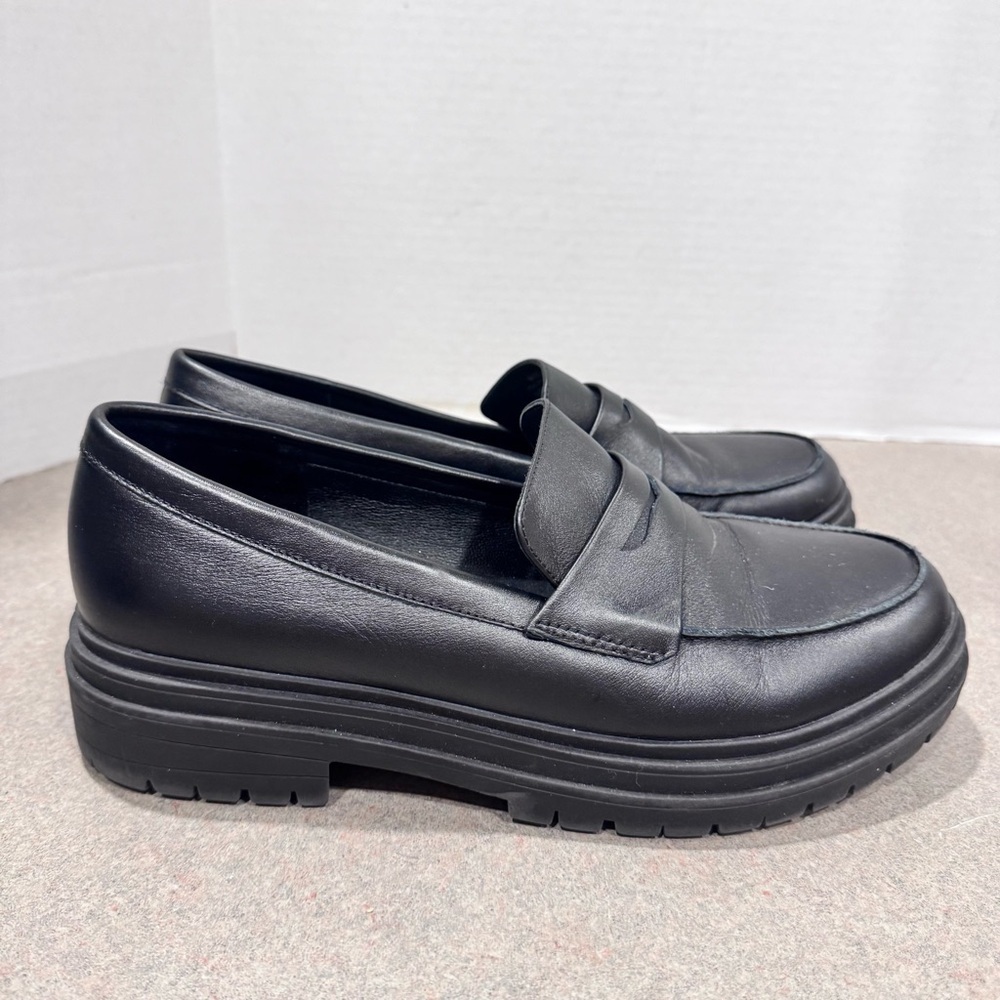 Quince Women’s Black Italian Leather Lug Sole Penny Loafer Size 9